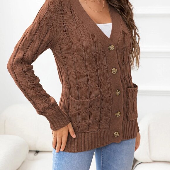 Pink Diamond Sweaters - Pink Diamond | Cable Knit Cardigan Brown | Size L